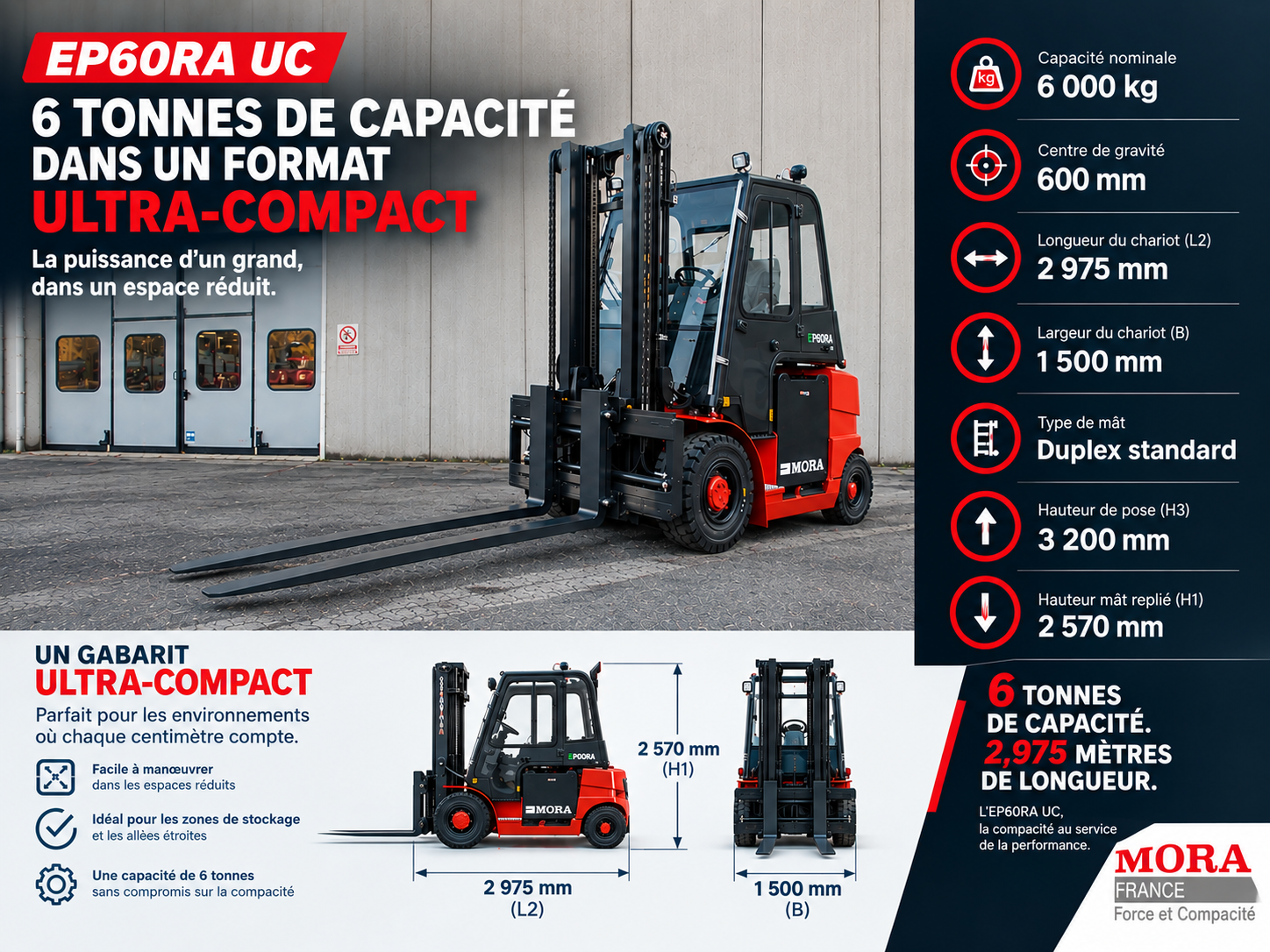 EP60RA Uc : chariot élévateur 6 tonnes ultra-compact